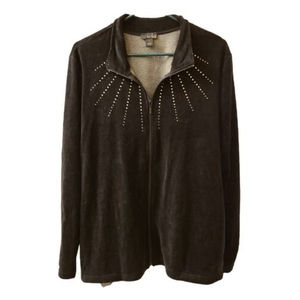 Erika Womens Jacket Sz XL Black Velour Rhinestones Zip Front